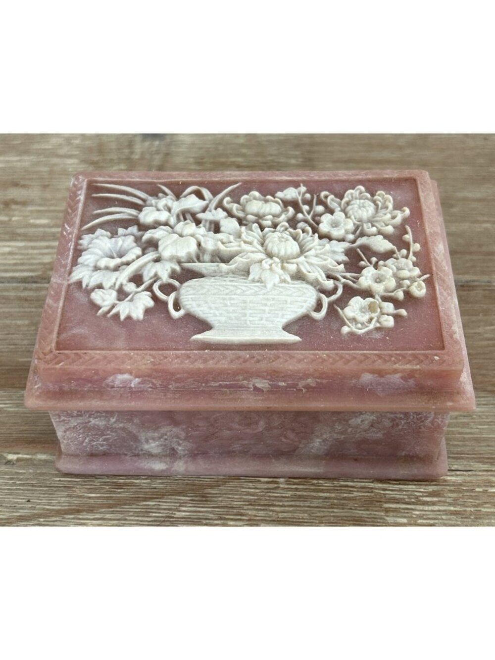 INCOLAY Pink Stone Hinged Trinket Jewelry Box Vintage 4.25" x 3.25"